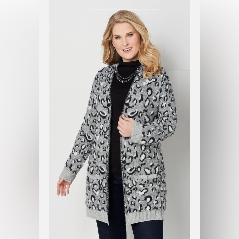 Christopher & Banks Black and Gray Animal Print Cardigan
